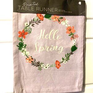 Hello Spring Table Runner Coral Flower Wreath on Lavendar Easter 13" x 72"